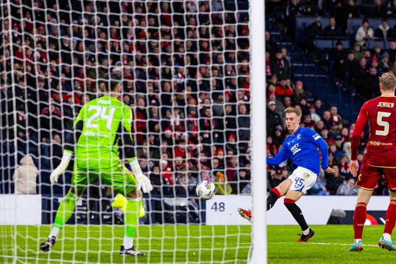 Ross McCausland finds the back of the net for Rangers before referee Don Robertson rules the goal out after a foul by Abdallah Sima on Nicky Devlin in the build-up. 