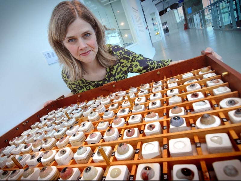 Izzy McDonald, from the national Glass Centre, with a collection of glass eyes which went on show in 2014