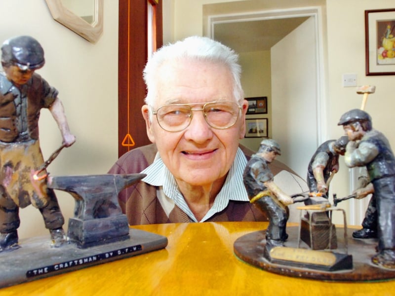 Former colliery blacksmith George Westgarth with some of his great work in 2007.
It also included a selection of painted miners hats.