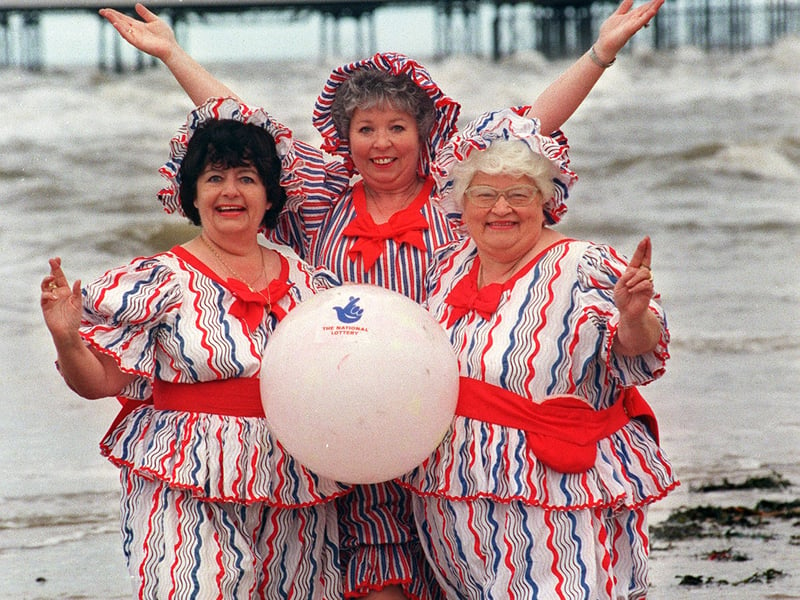 Mo Morland (right) with the Roly Polys launching the National Lottery Superdraw