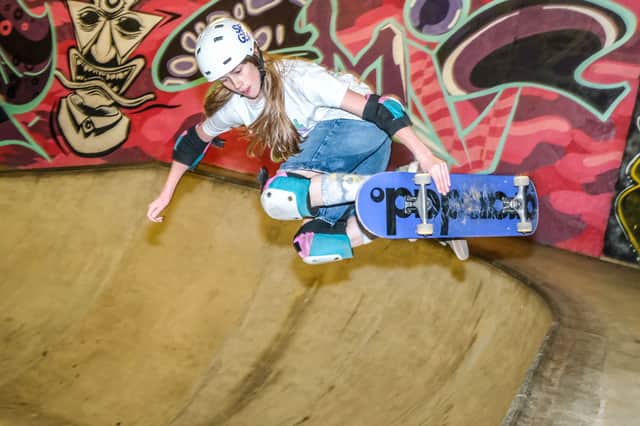 Phoebe, aged 12, spends almost every day training on her skateboard, whether it's at House Skatepark in Sheffield, Flo Skatepark in Nottingham, or out and about with her parents Emma and Bevan.