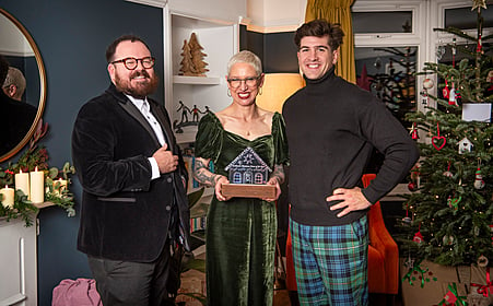 Scotland's Christmas Home of the Year 2023 judges, Banjo Beale, Anna Campbell Jones and Danny Campbell at the winning home - Bay Tree House in Edinburgh.