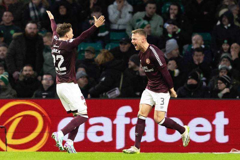 A first goal in 20 months for Stephen Kingsley as Hearts double their lead in the first half.