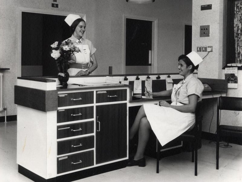 The nurses station at Blackpool Victoria Hospital in 1974