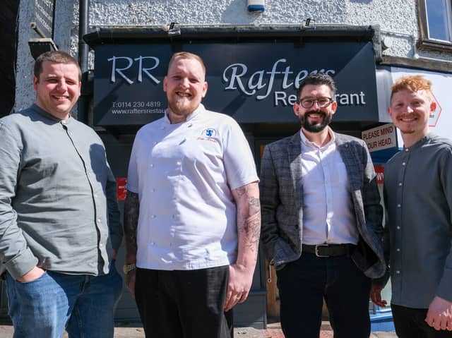 Rafters Restaurant owners Tom Lawson (left) and Alistair Myers (second from right) with sous chef Luke Rhodes (second from left) and head chef Dan Conlon (right)
