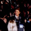 Sean Bean faces a barrage of film crews at the world premiere of When Saturday Comes, held at Meadowhall, on February 28, 1996