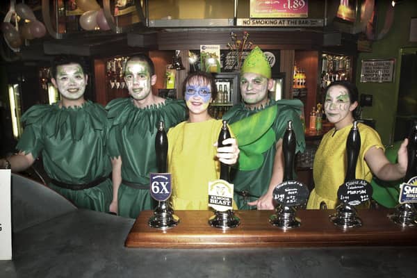 Pictured at  the Wetherspoons pub on Cambridge Street, Sheffield, where staff were dressed as fairies and pixies for their beer festival. Seen LtoR are,  Daniel Wong, Eugene O'Callaghan, Emma  Parkinson, Craig Kitchen, and Claire Price. November 2001