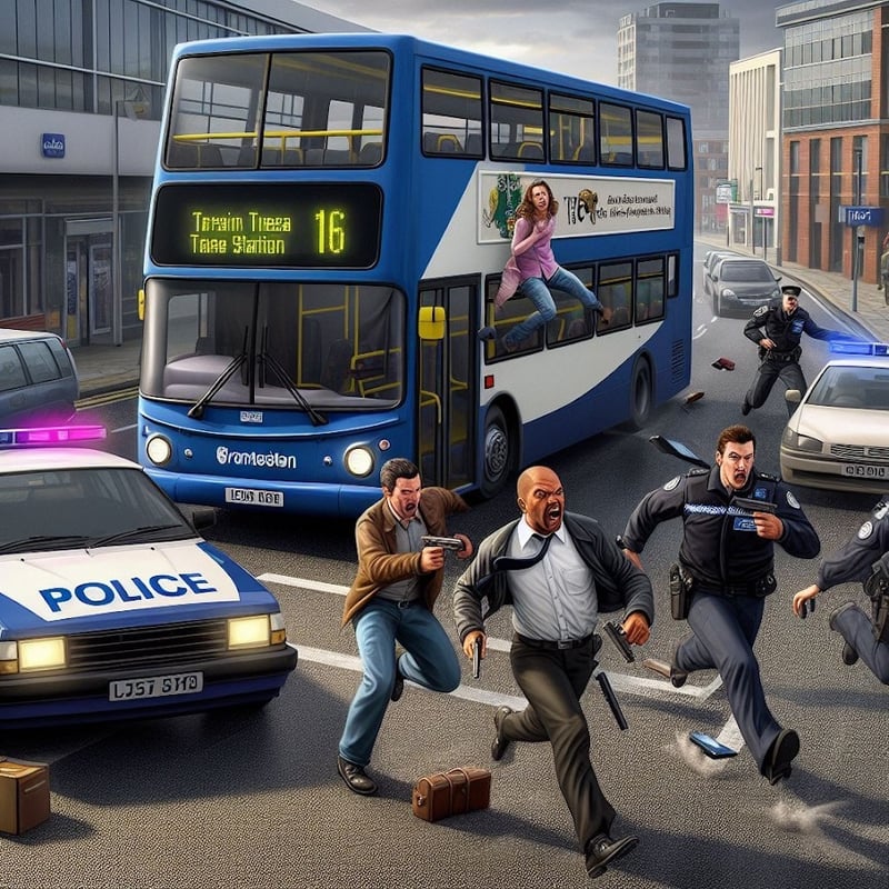 Preston Bus Station during a shoot-out in the fictional world of GTA Preston.