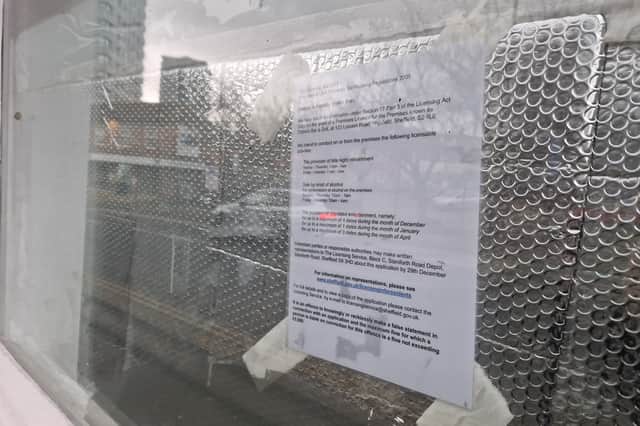 A licensing application in the window of the former Barrel Inn pub on London Road, Sheffield, which is set for a new lease of life as D'Ahni's Bar & Grill