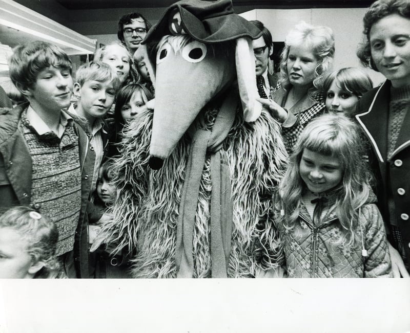 Mr Orinoco, from The Wombles, entertains children at Woolworths, in Sheffield, in July 1974