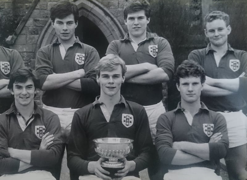 Rossall is well known for its sporting achievements. The school's seven-a-side rugby team won the Hereford University rugby sevens competition in 1984. Seated from left: Kevin Stiles, Patrick Gatenby (capt) and Martin Bamford, Standing Patrick Gallie, Justin Kay, Adam Chamberlain and Ian Hallam