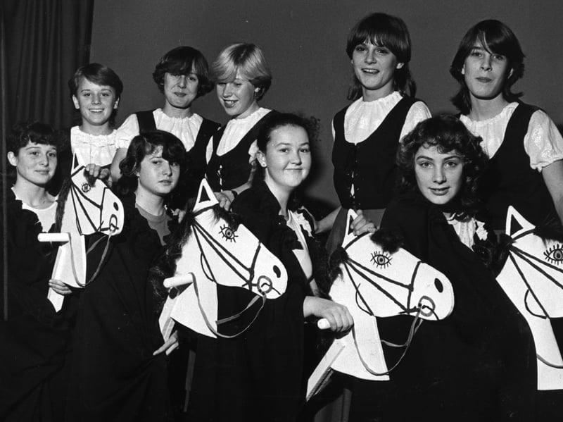 Millfield School, Thornton
Maypole girls with horses in the medieval festival scene from their Christmas play in 1982 