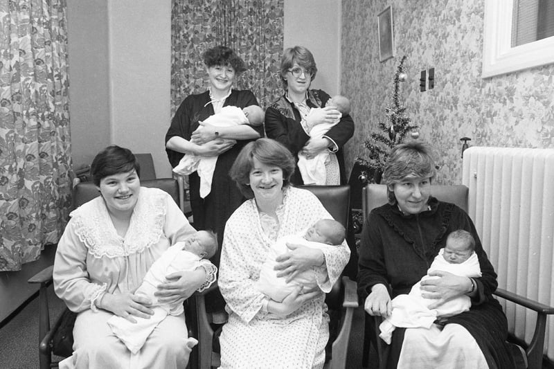 Pictured are five of the eight Wearside babies born on Christmas Day 40 years ago.