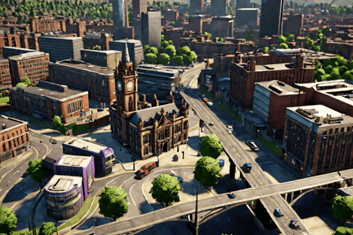  Manchester city centre reimagined as part of the GTA universe. (Created by Hotpot.ai)