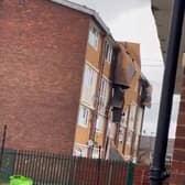 The roofing of maisonettes in the Haslam Crescent area of Sheffield was pictured hanging off during Storm Pia.