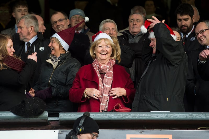 Hearts owner Ann Budge gets into the spirit.