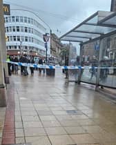 A police cordon was pictured on Sheffield High Street today (December 22). Photo courtesy of Sheffield Online