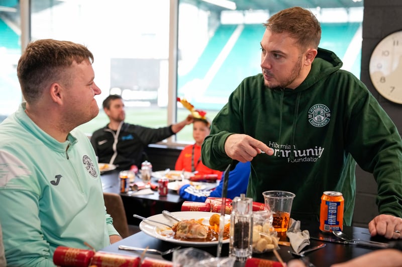 Hibs CEO Ben Kensell at a Hibernian Community Foundation Christmas dinner event for the local community at Easter Road in 2022.