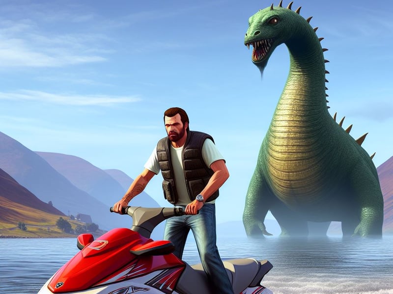 Perhaps unlikely for GTA, but what the Loch Ness Monster could look like chasing a jetski. 