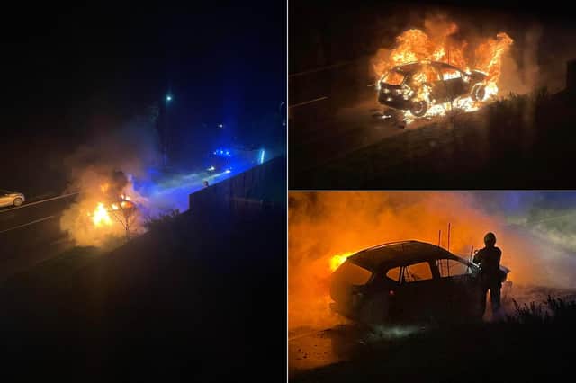 Dramatic photos have pictured a car on fire in the Woodhouse area in the early hours of the morning on December 23. Photo: Deb Taylor