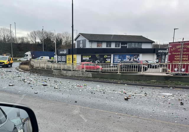 Sheffield Road (A6178) was shut earlier today (December 28) after debris was spilled onto the road by a lorry. (Photo @sassyjmitch)