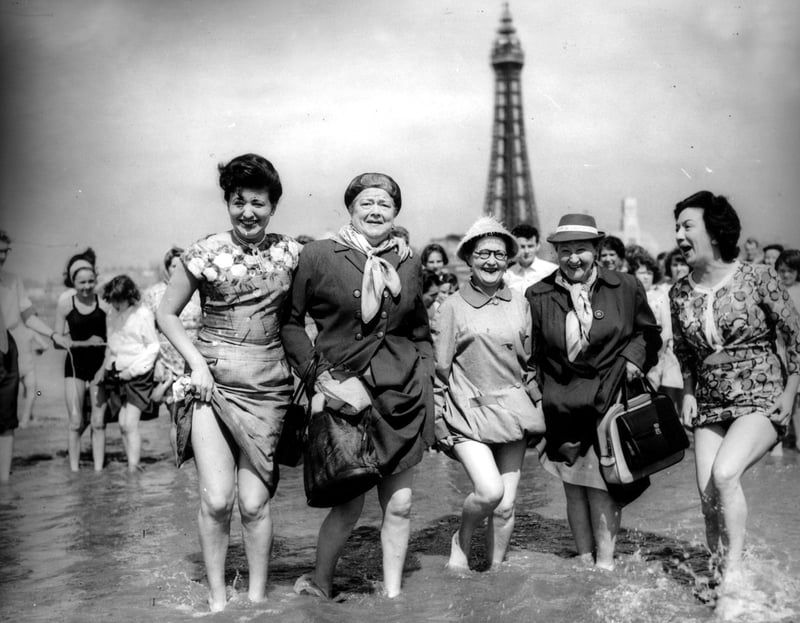 Coronation Street Stars paddling in Blackpool in 1961
