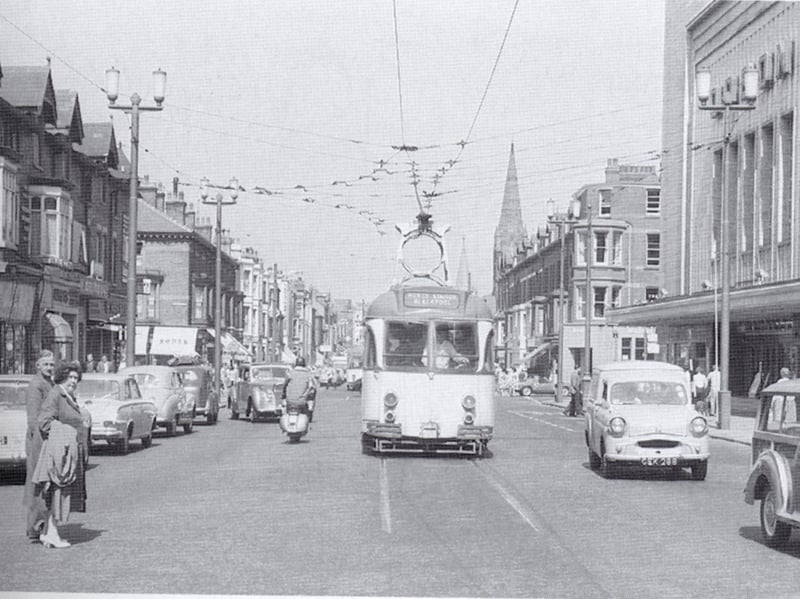 A tram passes the Odeon on Dickson Road Blackpool at Easter 1961. Picture from the book by Steve Palmer - Blackpool in the age of the tram