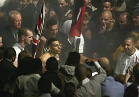Naseem Hamed exciting fans on a ring walk.