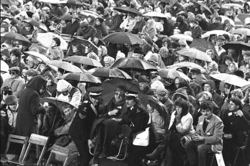 Crowds which gathered at Roker Park to see the evangelist Billy Graham in June 1984.