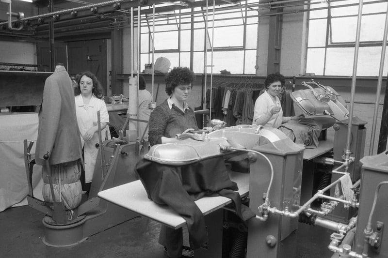 Workers in the finishing room at Luxdon Laundry in February 1984.