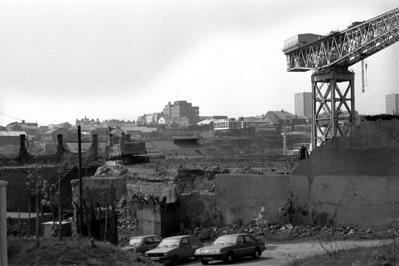 The demolition of old shipyard buildings in May 1984.