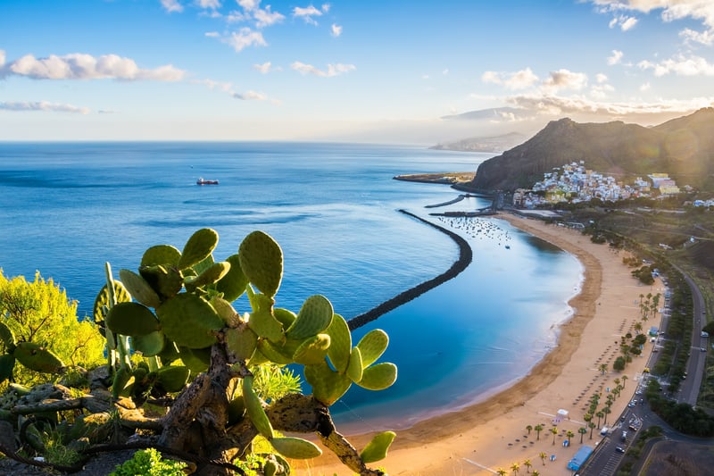 Amazing view of beach las Teresitas with yellow sand. Location: Santa Cruz de Tenerife, Tenerife, Canary Islands. 