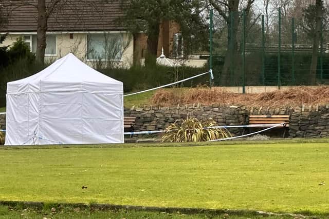 A white forensics tent in Astley Park, Chorley where a teenage girl was raped on February 3, 2023. Following enquiries, a 17-year-old boy was arrested in the park on suspicion of rape. He remains on bail and the investigation is ongoing.