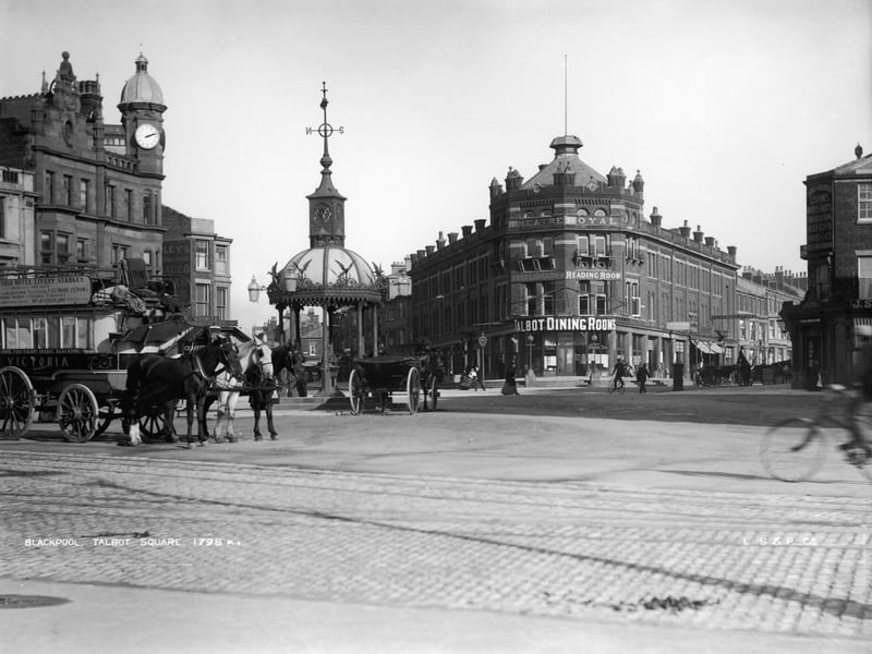 Talbot Square in Blackpool, with the Theatre Royal and Talbot Dining Rooms in the background, 1893