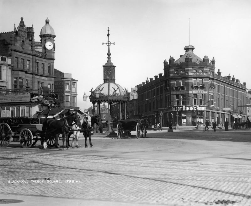 Talbot Square in Blackpool, with the Theatre Royal and Talbot Dining Rooms in the background, 1893