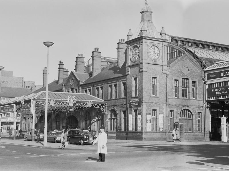 A police officer directing traffic near Blackpool North railway station, Blackpool, UK, 8th November 1968