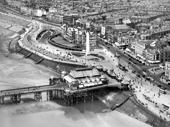 An aerial view of North Pier from the 1940's. The pier was originally 1,410ft in length. The decision to build a jetty outraged most of the original pier board - they thought pleasure boats would attract rough trade to the genteel pier and even chiselled the name of the man who suggested it off the foundations in protest