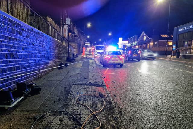 Police and engineers at the scene of the crash that destroyed a pedestrian crossing at Ecclesall Road, Sheffield. Picture: David Kessen, National World