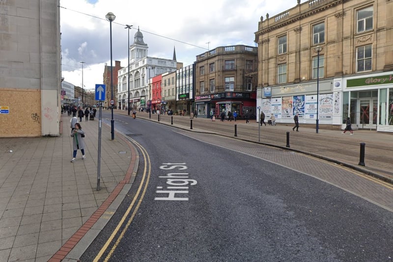 The joint fifth-highest number of reports of offences that took place in Sheffield in November 2023 were made in connection with incidents that took place on or near High Street, Sheffield city centre, with 25