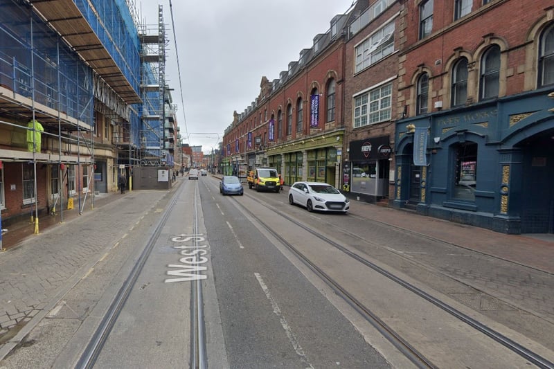 The joint second-highest number of reports of violence and sexual offences in Sheffield in November 2023 were made in connection with incidents that took place on or near West Street, Sheffield city centre, with 13