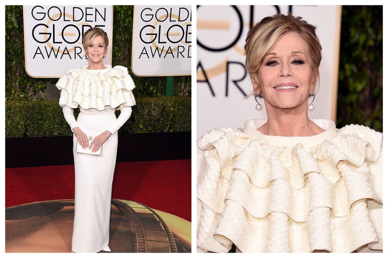 I am normally a fan of rufles, but Jane Fonda proved that there can be too many ruffles on a dress!