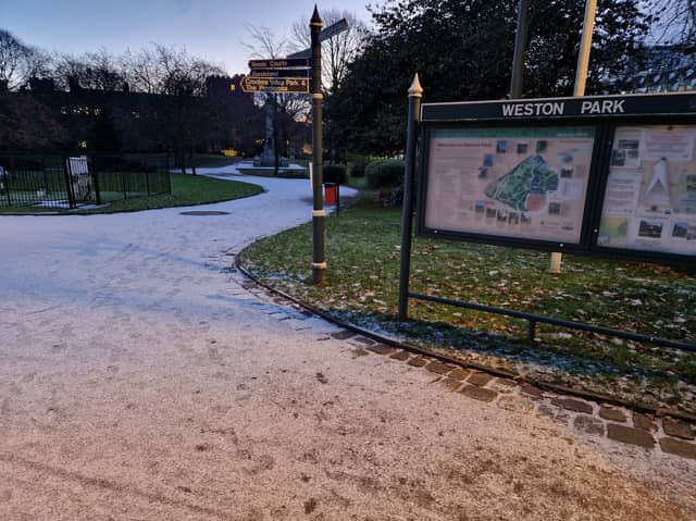 Picture shows a frozen Weston Park, Sheffield, showing its weather station on the left. Sheffield is forecast sleet for tomorrow, and forecasters have explained when snow could return to the UK. Picture: National World