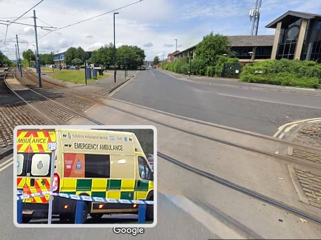 Emergency services were called after a tram crash near Attercliffe tram stop last night. Picture: Google