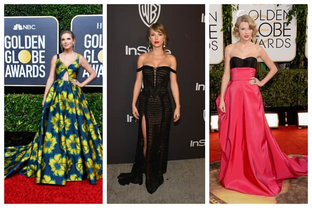 In 2020, Taylor chose a floral Etro gown, in 2019, she opted for Julien MacDonald and in 2014, Taylor wore a two-toned Monique Lhuillier dress