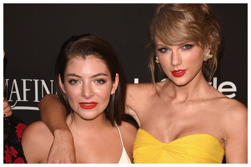 Taylor, photographed with Lorde, wore a yellow Jenny Packham gown to a 2015 Golden Globes party.