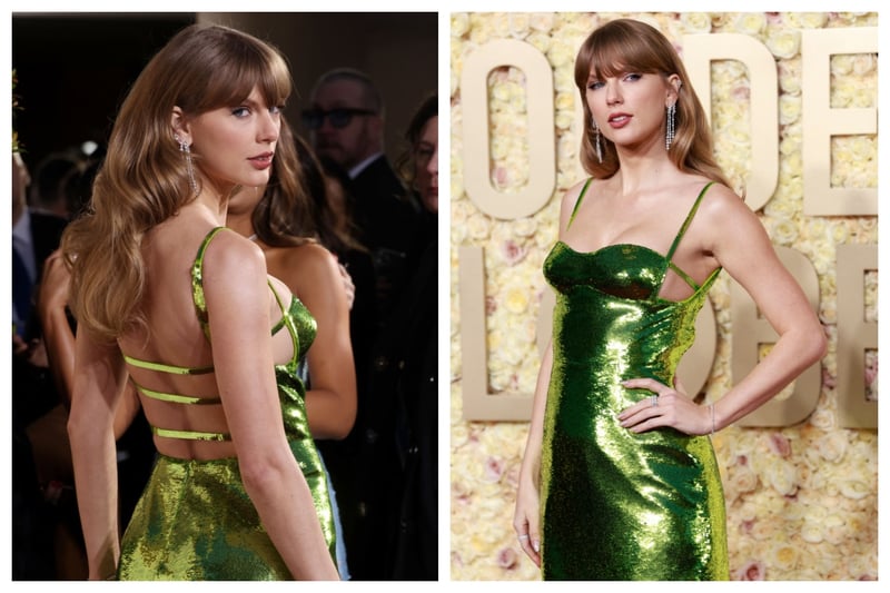 Taylor Swift looked sensational in a green Gucci dress at the 2024 Golden Globes