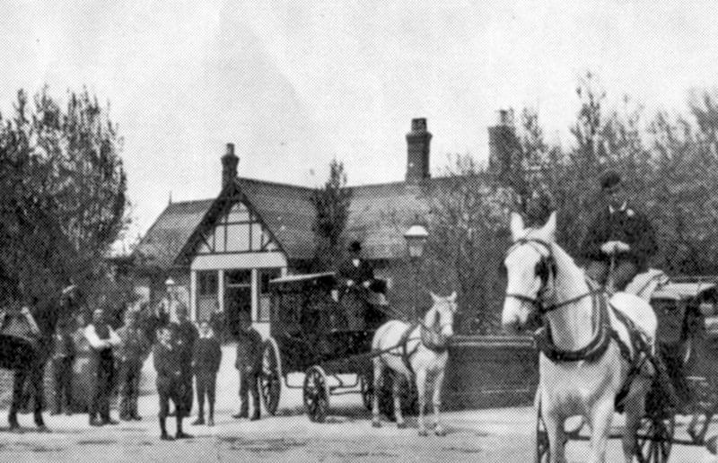 Turn of the century St Annes Railway Station - before the taxis had arrived horse drawn carriages were a familiar sight