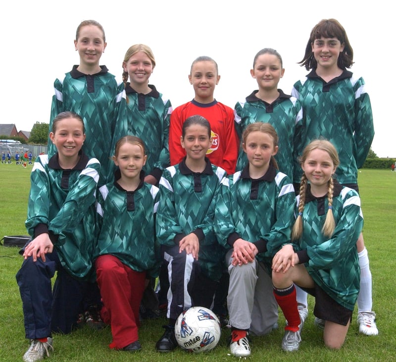 Anston Greenlands Junior and Infants School team at the Rotherham District girls football competiton, at Wickersley Comprehensive playing fields, Wickersley, in May 2003.