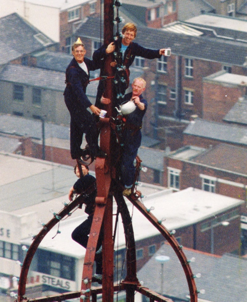 Having a cuppa-500ft on top of the tower. 21st July 1991