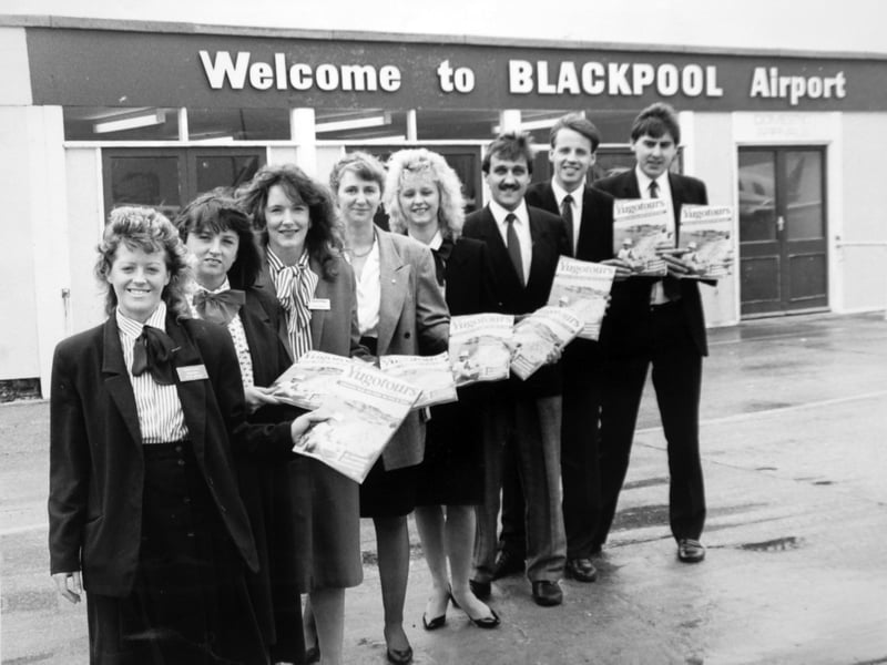 Pictures at Blackpool Airport are representitives of the area's travel agencies, Yugotours, and the airport at the launch of Yugotours' 1990 brochure, which now includes departures from the resort